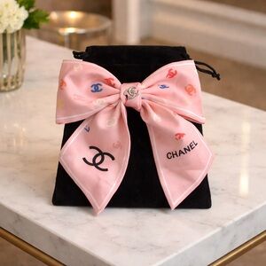 Pink hair Bow clip w/ iconic CC with Multicolor Accents